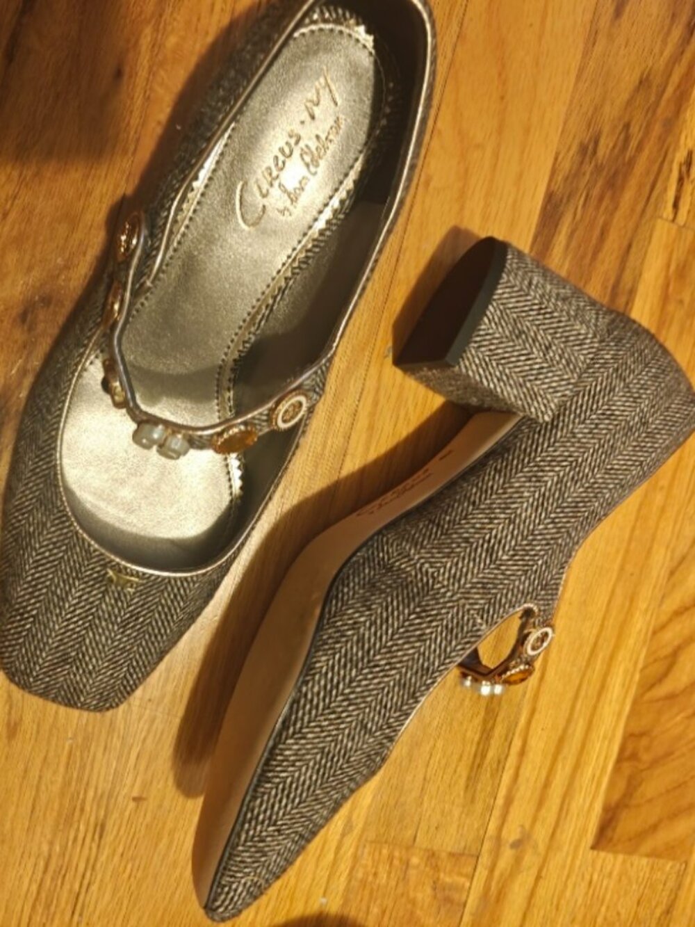 Circus NY by Sam Edelman Chevron Tweed Beaded Mary Jane Block Heels